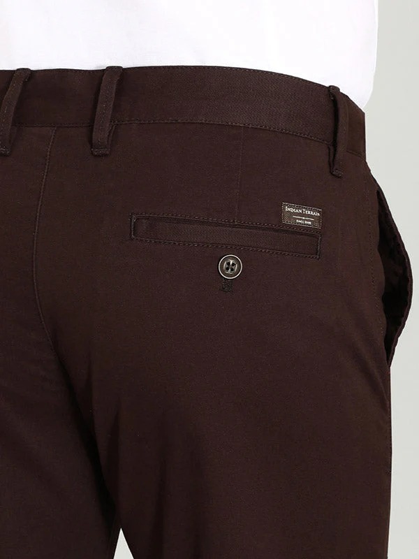 Indian Terrain Men's Slim Fit Solid Brown Trousers